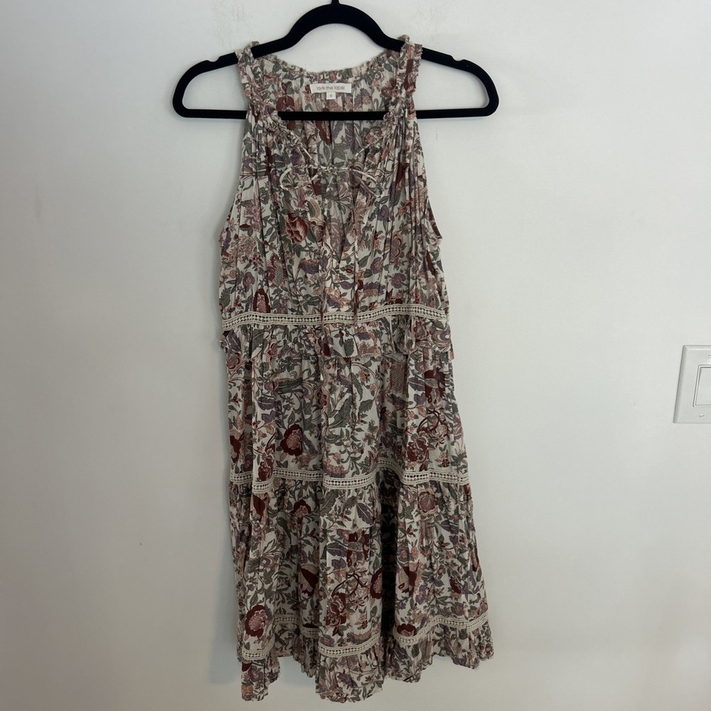 Anthropology Love The Label Dress Ivory Floral Short Tiered Ruffle Mini S